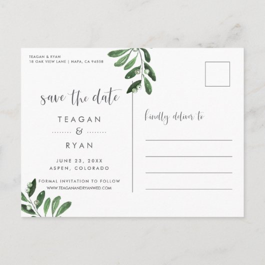 自然の緑 |水彩日付を保存 案内ポストカード (裏面)