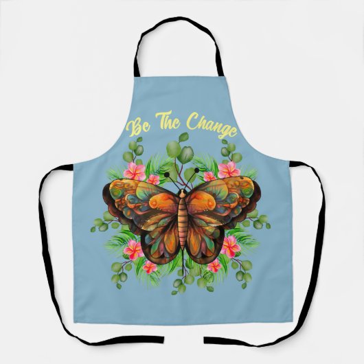 自然の美しいカラフル蝶と開花 エプロン (正面)