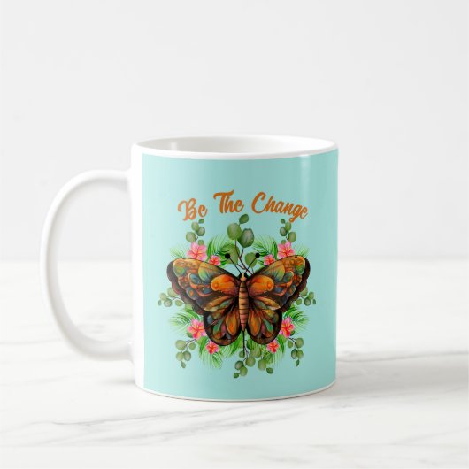 自然の美しさ カラフルな蝶と花 コーヒーマグカップ (左)