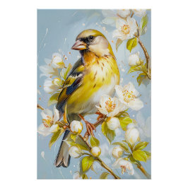 自然の色のヨーロッパのグリーンフィンチ ポスター