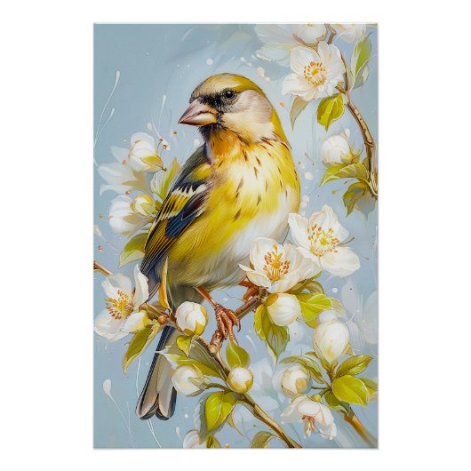 自然の色のヨーロッパのグリーンフィンチ ポスター (正面)