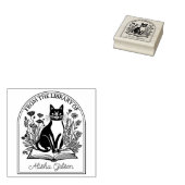 自然の花と本好きな猫のカスタムブックプレート ラバースタンプ (押印)
