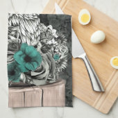 自然の花柄のフクロウの知恵 キッチンタオル (四つ折り)