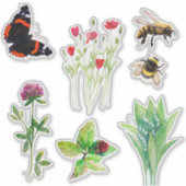 自然の花，ミツバチ，蝶 シール (正面)