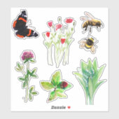 自然の花，ミツバチ，蝶 シール (シート)