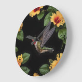 「自然の調和：ハミングバードハイビスカスの開花 ラージ壁時計 (傾斜)