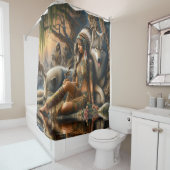 自然の調和:先住民インディアンとその狼 シャワーカーテン (インサイチュ)