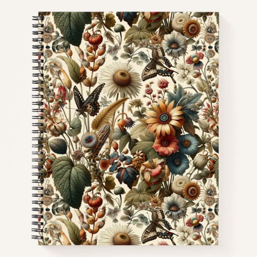 自然の調和：植物性シームレスパターン ノートブック (正面)