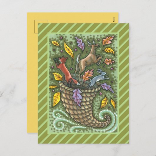 自然の豊かな野生生物コルヌコピア、フォークアート シーズンポストカード (正面/裏面)