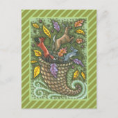 自然の豊かな野生生物コルヌコピア、フォークアート シーズンポストカード (正面)