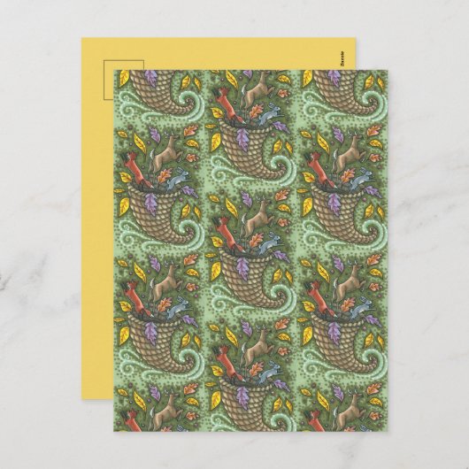 自然の豊かな野生生物コルヌコピア、フォークアート シーズンポストカード (正面/裏面)