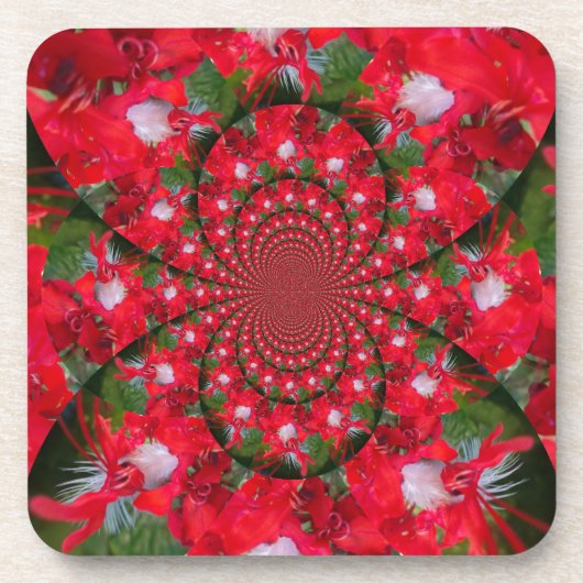 自然の赤い花 白い羽根の カラフルな芸術 コースター (正面)