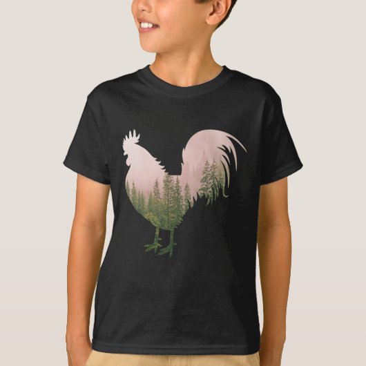 自然の雄鶏 ニワトリ 森林スタイル Tシャツ (正面)