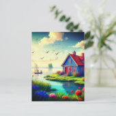 自然の風景とコテージと湖–434567 シーズンポストカード (スタンド正面)