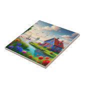 自然の風景とコテージと湖,-434567 タイル (側面)