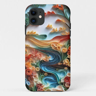 自然の風景をペーパーカットとquilingアートスタイル iPhone 11 ケース