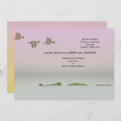 自然の風景（あひる、ワニ、カメ）ベビーシャワー 招待状 (正面/裏面)