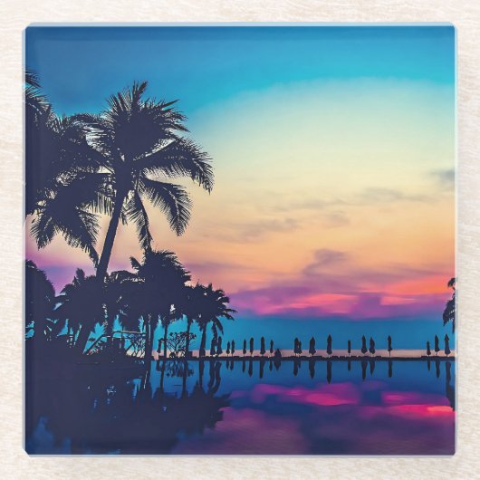自然の風景（プールパームツリー付き）–25925 ガラスコースター (正面)