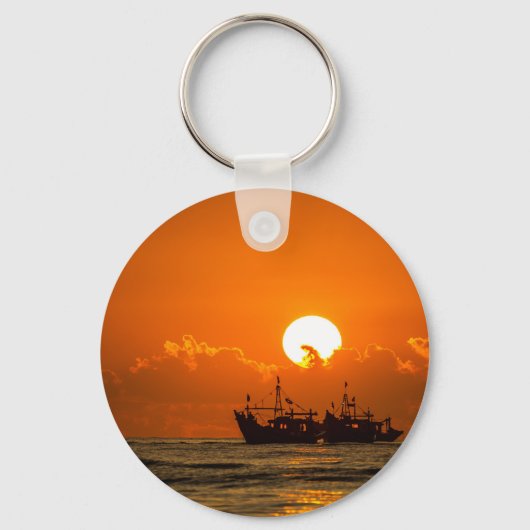 自然の風景 夕焼けの湖と船-68465 キーホルダー (正面)