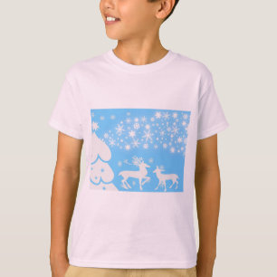 自然の風景 季節 冬 雪の結晶 鹿 Tシャツ