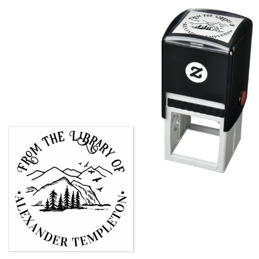 自然の風景:山々 木々 図書館の本の名前 セルフインキングスタンプ (インサイチュ)