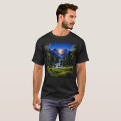 自然の風景 山 川 松の木 花 Tシャツ (正面フル)
