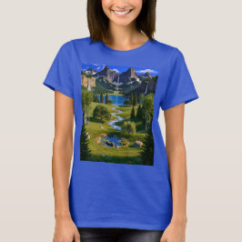 自然の風景 山 滝 湖 川 池 Tシャツ