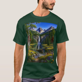 自然の風景 山 滝 湖 池 Tシャツ