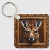 自然の飛躍: カンガルーの木版画 キーホルダー (正面)