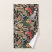 自然の鳥のシーン(黒) バスタオルセット (ハンドタオル)