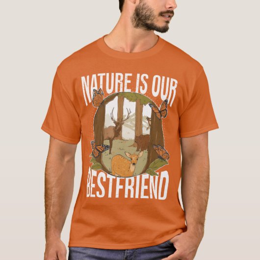 自然は最高の友達 森の動物たち 地球 少年 Tシャツ (正面)