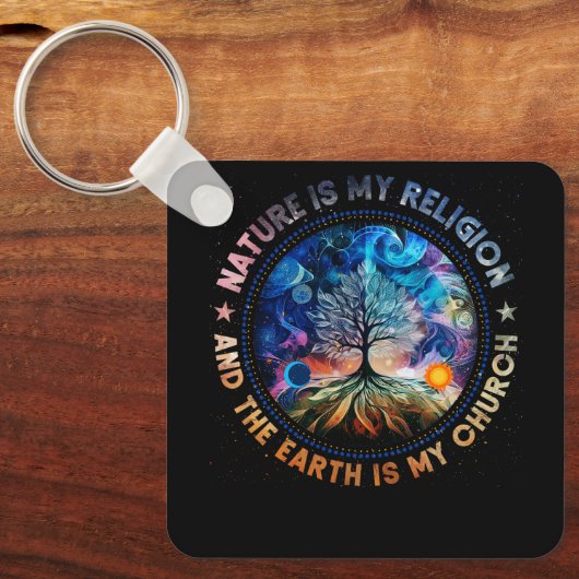 自然は私の宗教は地球は私の教会のマンダ キーホルダー (正面)