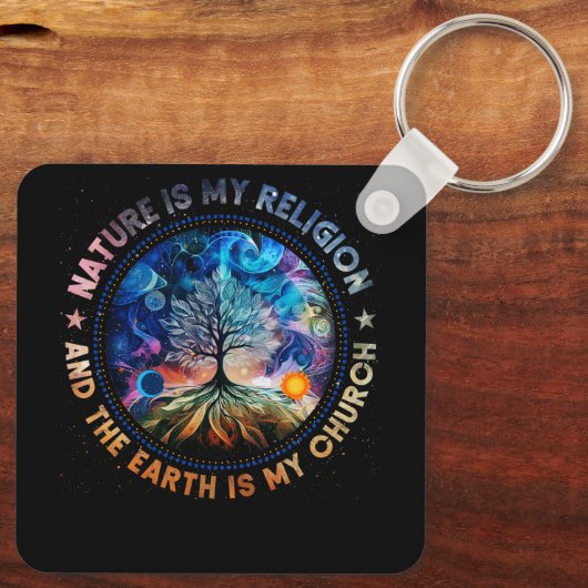 自然は私の宗教は地球は私の教会のマンダ キーホルダー (裏面)