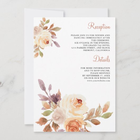 自然ほこりっぽい桃のフローラが一つ結婚で 招待状 (裏面)