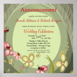 自然よくはしゃぐの花とレディバード ポスター