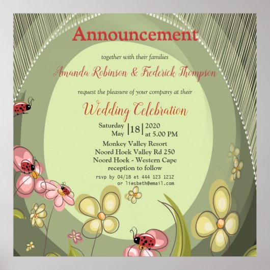 自然よくはしゃぐの花とレディバード ポスター (正面)