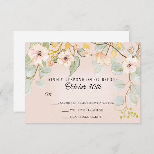 自然をインスパイアしたコーラルピンクの水彩デザインの招待状 招待状 (正面/裏面)