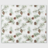 自然をテーマにした松のコーンと枝のクリスマス ラッピングペーパー (フラット)