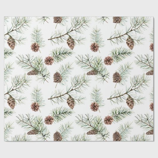 自然をテーマにした松のコーンと枝のクリスマス ラッピングペーパー (フラット)