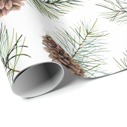 自然をテーマにした松のコーンと枝のクリスマス ラッピングペーパー (ロールコーナー)