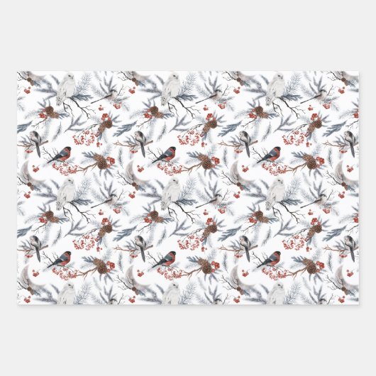 自然をテーマにした野生動物のクリスマス ラッピングペーパーシート (正面3)