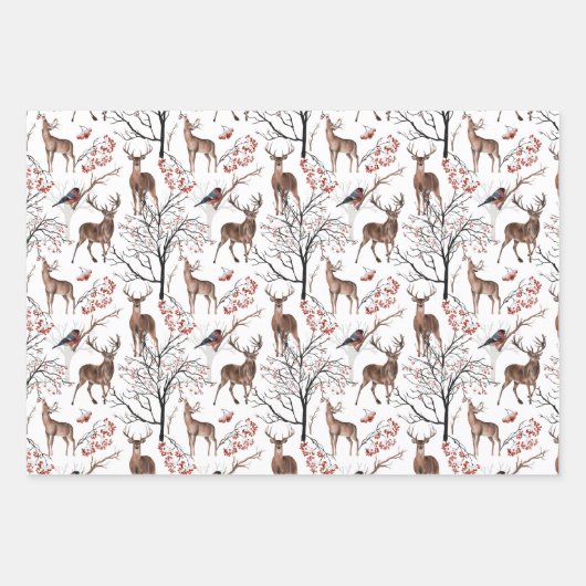 自然をテーマにした野生動物のクリスマス ラッピングペーパーシート (正面)