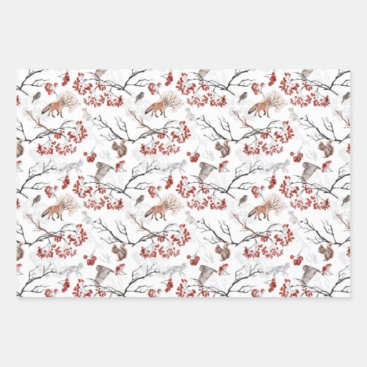 自然をテーマにした野生動物のクリスマス ラッピングペーパーシート (正面3)