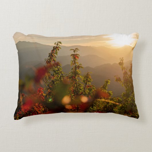 自然を見渡す緑の木の撮影 アクセントクッション (正面)