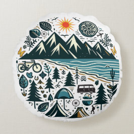 自然アドベンチャーキャンプ旅行探索 ラウンドクッション