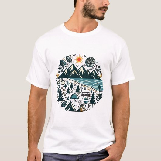 自然アドベンチャーキャンプ旅行探索 Tシャツ (正面)