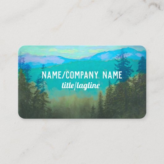 自然アート山と松のティール（緑がかった色）と緑 名刺 (正面)