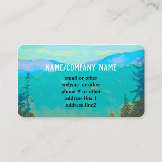 自然アート山と松のティール(緑がかった色)と緑 名刺 (裏面)