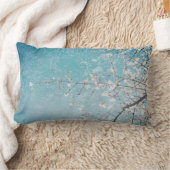 自然アート枕ブルーとグレーの花飾り ランバークッション (ブランケット)