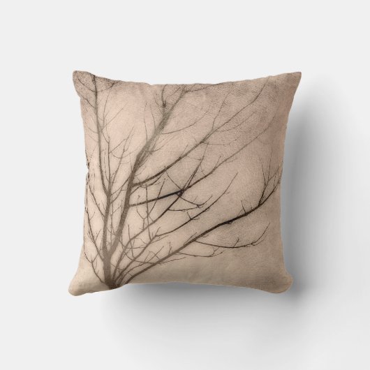 自然アート枕冬の木セピア クッション (裏面)